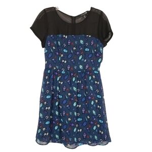 Forever 21 Beetle Sundress Womens Size Small Navy Multicolored Gems Bugs Flowy